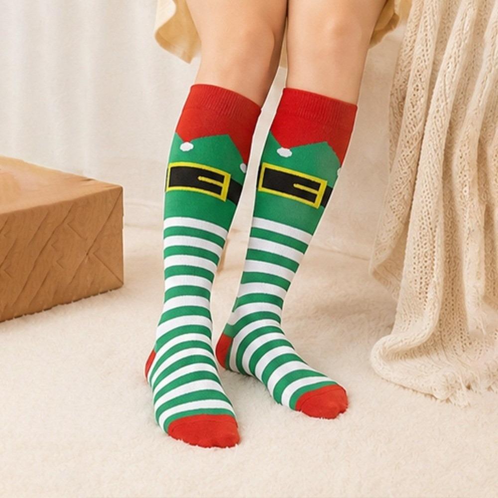 Warm Knee High Stockings Holiday Elf Cosplay Socks Harajuku Striped Knee High Socks Fashion