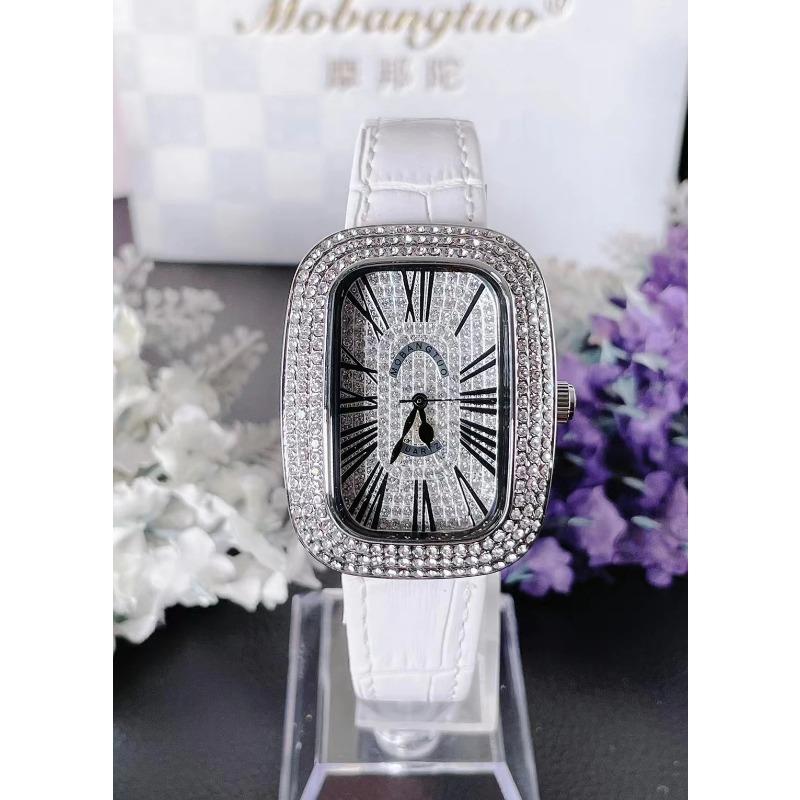 Women Quartz Watch Tonneau Oval Case Diamond Iced Out Reloj Roman Numerals Dial Luxury Clock Ladies Vintage Wristwatch