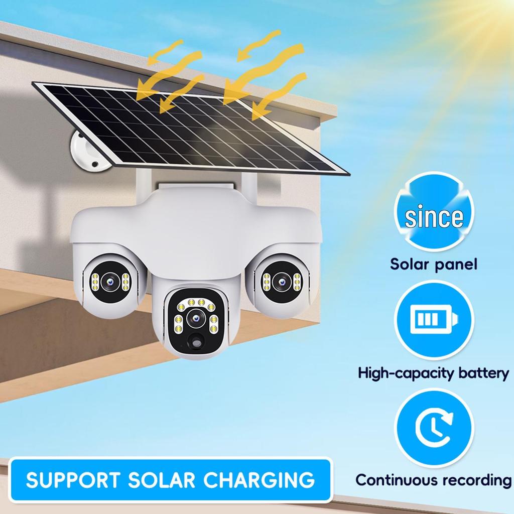 4G Triple-Lens Solar Camera with HD Night Vision & WiFi Connectivity