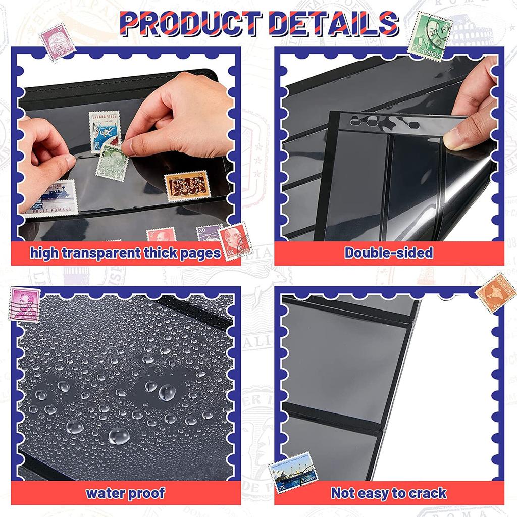 Standard 9-hole Double-sided Black Background Photo Album with Large Capacity for Stamp Collection and Paper Currency Collection