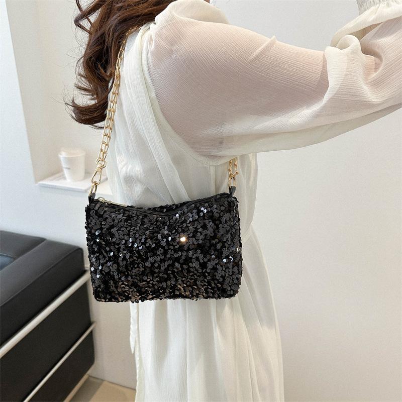 Personalized Sequin Small Bag for Women's New Niche Texture One-shoulder Crossbody Bag Temperament Simple Chain Small Square Bag