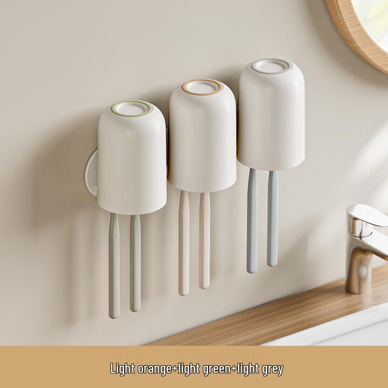 Punch-Free Wall-Mounted Toothbrush Holder & Cup Set