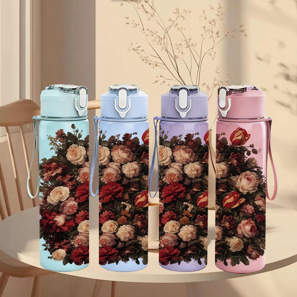 1PC Dried Red Fruit Berry Bouquet Print 750ml Color Plastic Sports Water Bottle Leakproof Flip Straw Lid Suitable for Sports Office Home Use