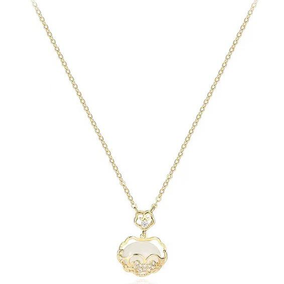 Ruyi White Chalcedony Peace Lock Necklace - Chinese Style Clavicle Chain for Women, Elegant Fashion Niche Design