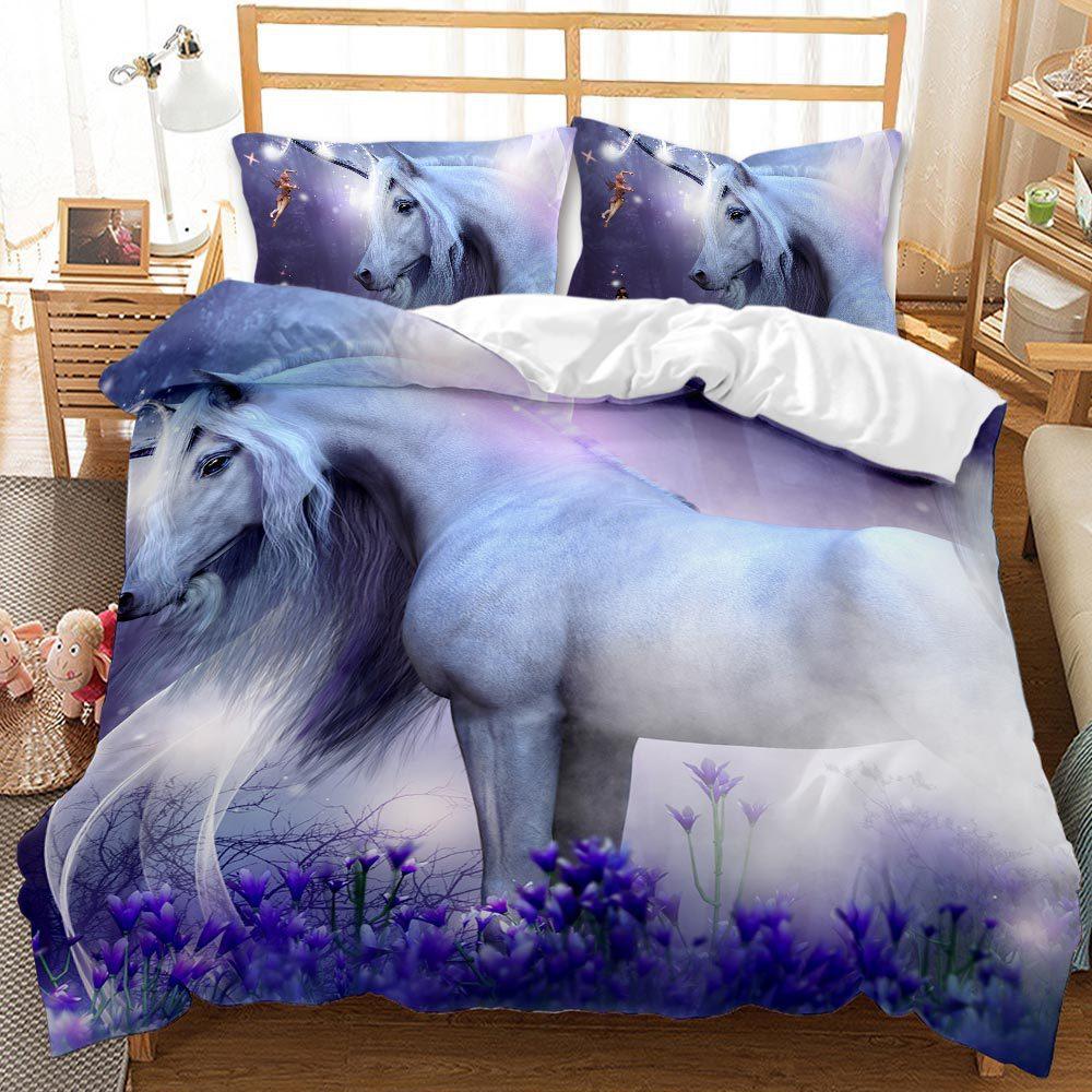 Unicorn Kit 3D Digital Printing Quilt Cover Princess Bedding Girl Three-Piece Set
