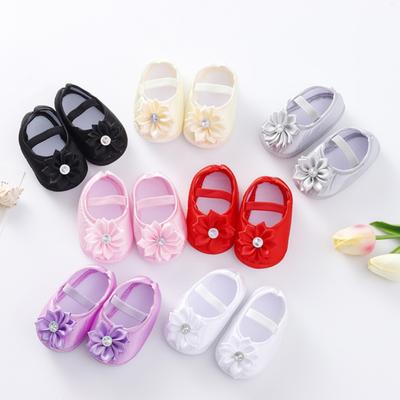 Newborn Baby Shoes Baptism with  Flower Baby Girl Lace Shoes  Toddler Prewalker Cute Baby Soft Shoes for 0-12M Kids with Hair Band