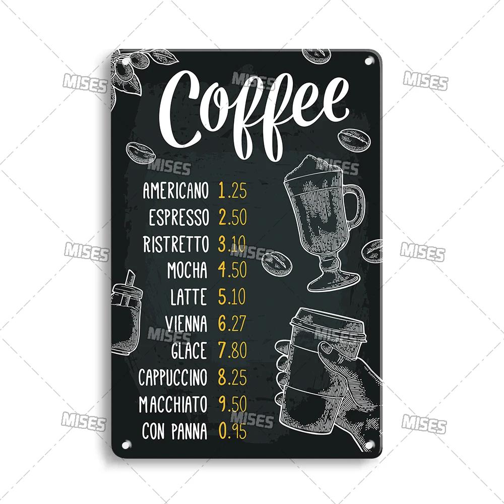 MISES Kaffemeny Väggskylt i metall Plåt Café Metallplakett Vintage Metallskylt Hem Café Studio Metallaffisch Industriell Dekorskylt
