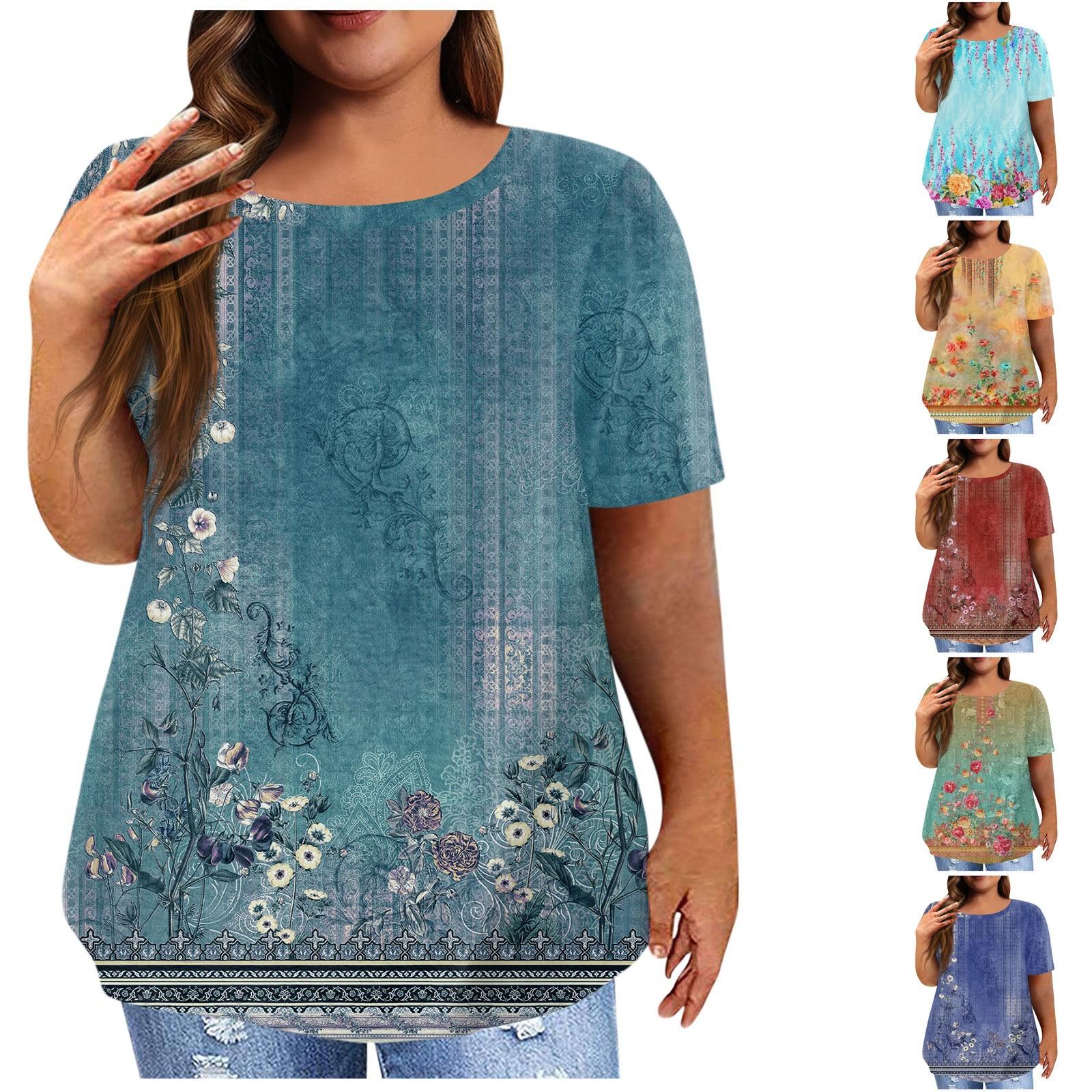 

Женская рубашка с коротким рукавом, круглый вырез, футболка больших размеров, повседневные топы с принтом L