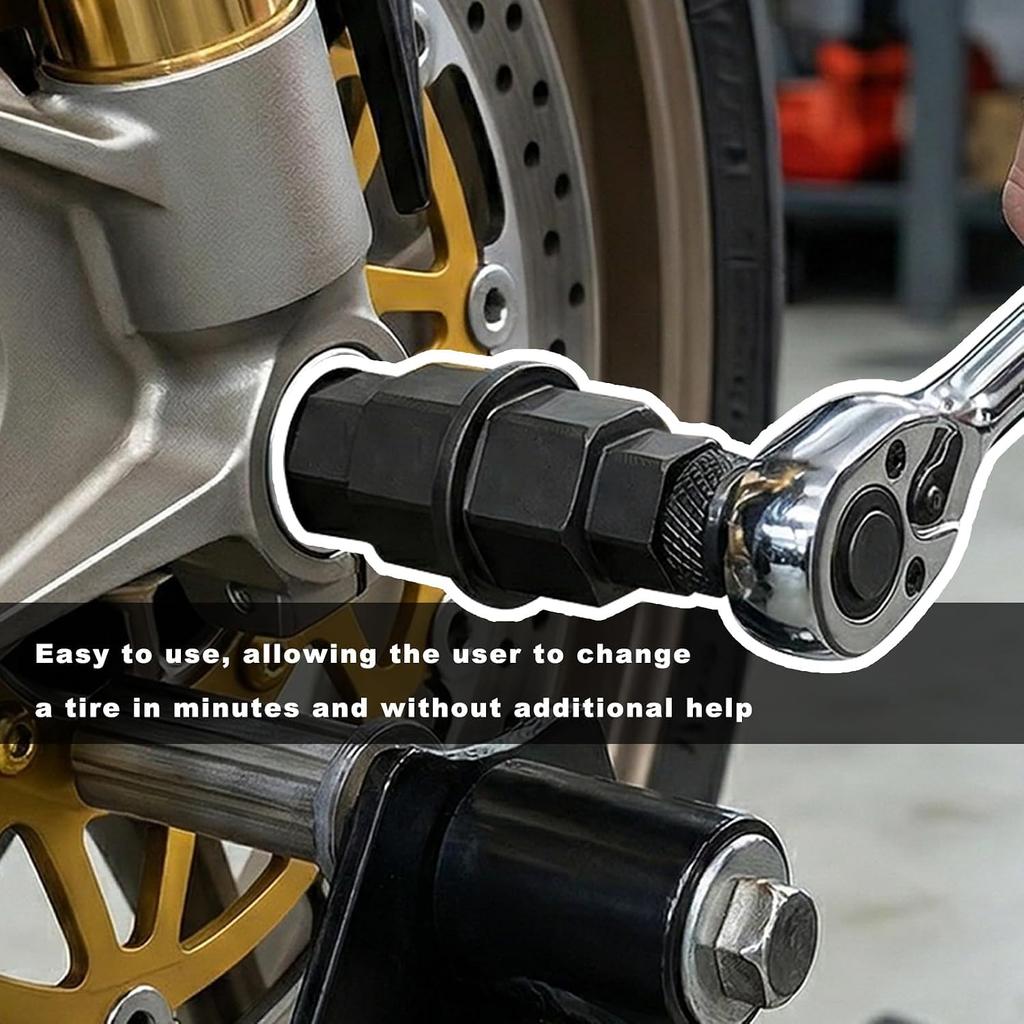 Hex Axle Tool for Motorcycle Front Axle Wheel, 17/19/22/24mm Hex Axles Adapter Spindle Driver Socket, 3/8" Square Drive Front Wheel Axles Tool for