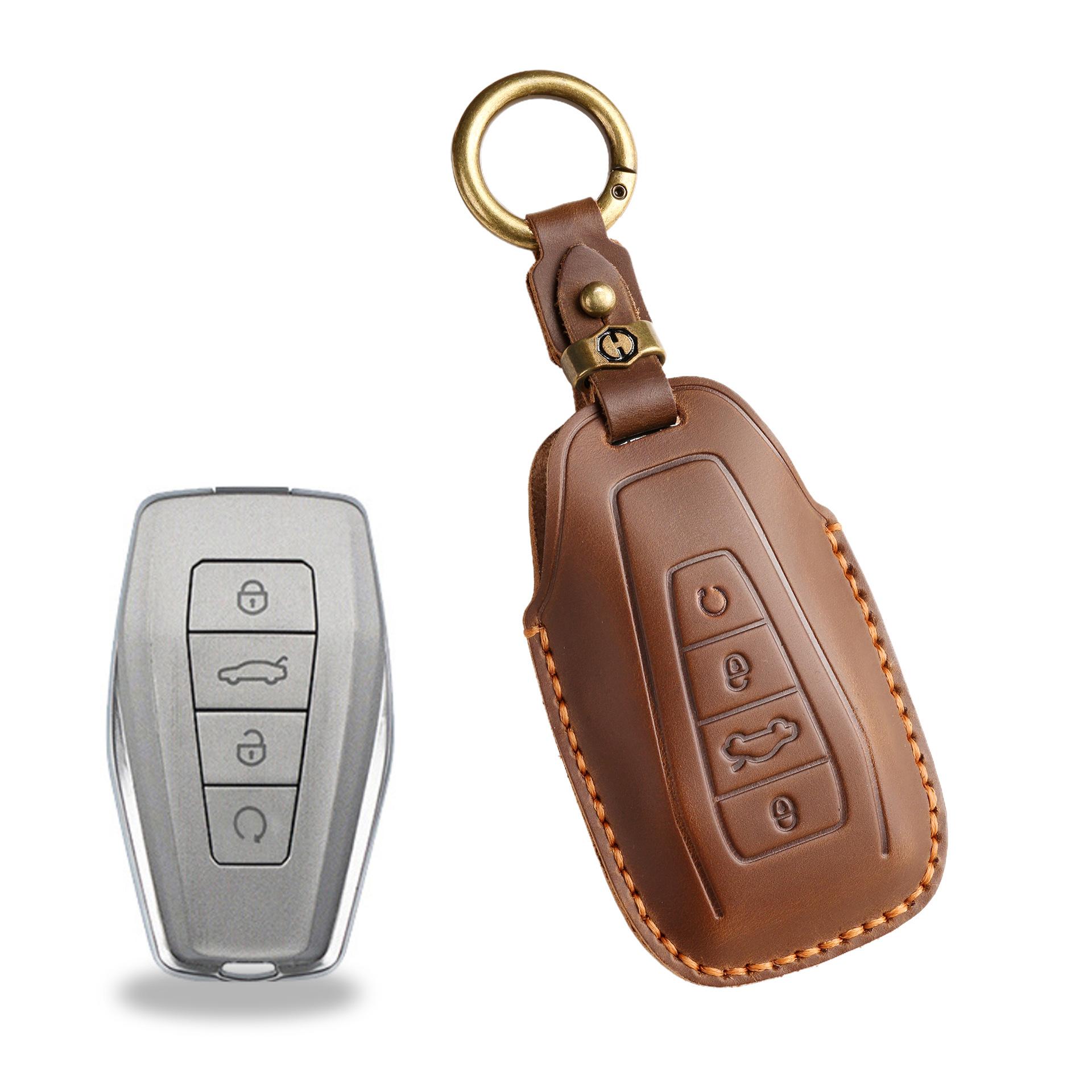 

The new retro key cover is suitable for Geely Emgrand Binrui car hand-stitched leather key case ring.