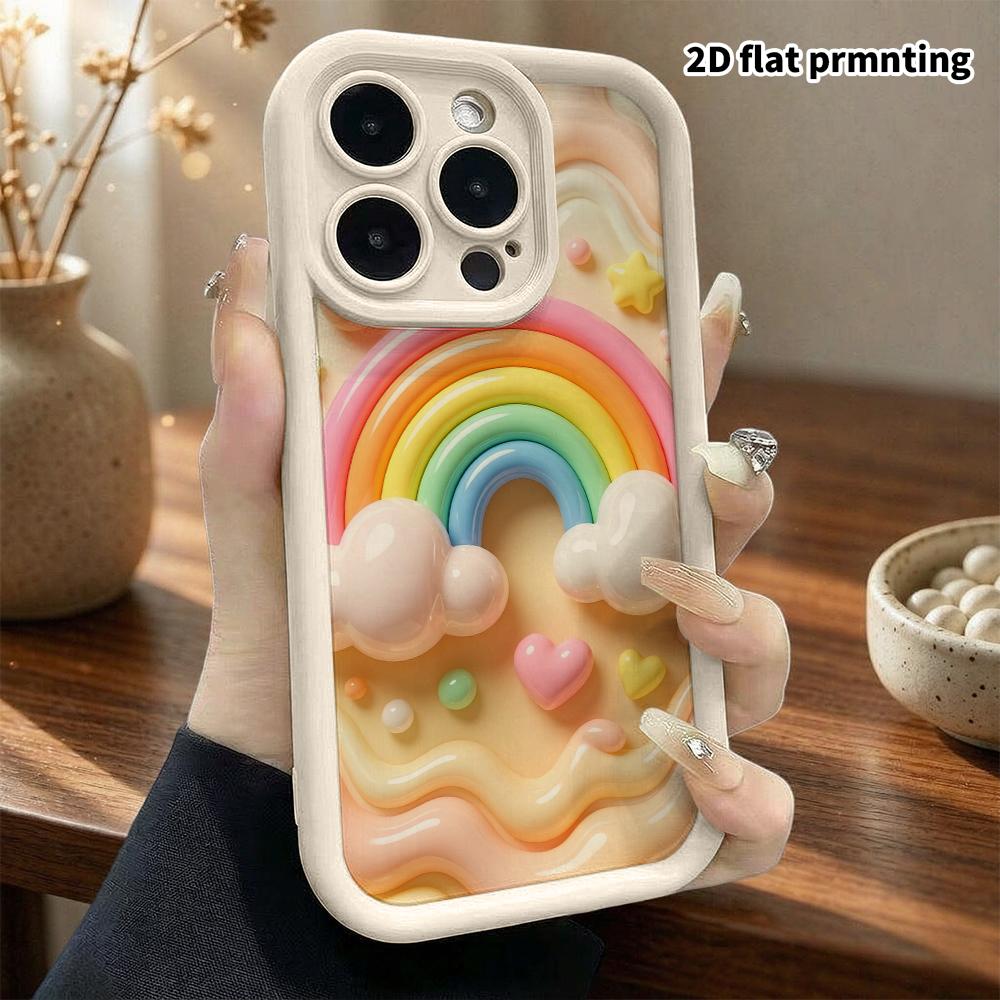 Phone Case: 2D Flat Design Suitable for iPhone 18 17 16 15 14 13 Pro Protective Case, Macaron Rainbow, Perfect Christmas and Halloween Holiday Gift