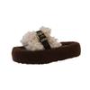 Winter fluffy slippers flat-bottomed non-slip one-word slippers wear thick-soled ins home cotton slippers