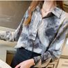 Frühlings-Lockeres Damen-Shirt mit Tintenspritzer-Print, langärmeliges Damen-Shirt, Langarm, Umlegekragen, Blusas Mujer De Moda 2022