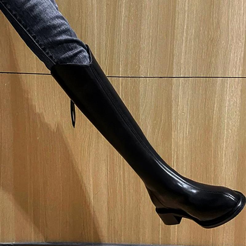 Knähöga Damstövlar Klackskor Dammode Skor för Kvinna Trend Vinterstövlar Gående Eleganta Klackar Chelsea Dam Stövlar