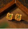 Paraiba Green Diamond Square Princess Earrings with Black Enamel