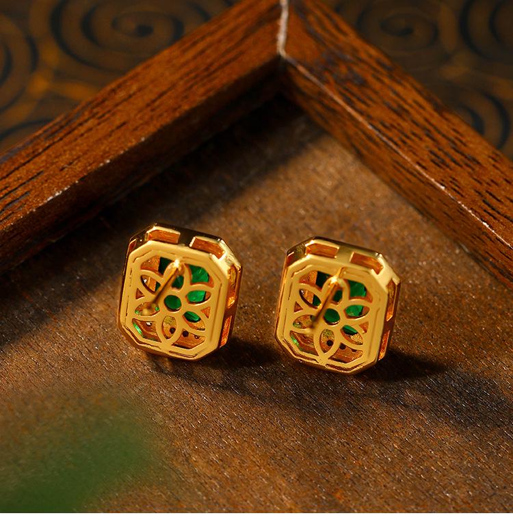 Paraiba Green Diamond Square Princess Earrings with Black Enamel