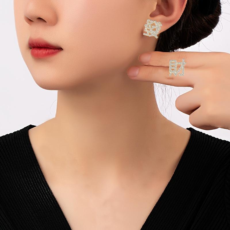 Luxury full diamond stud earrings simple personality fashion generous high sense women stud earrings