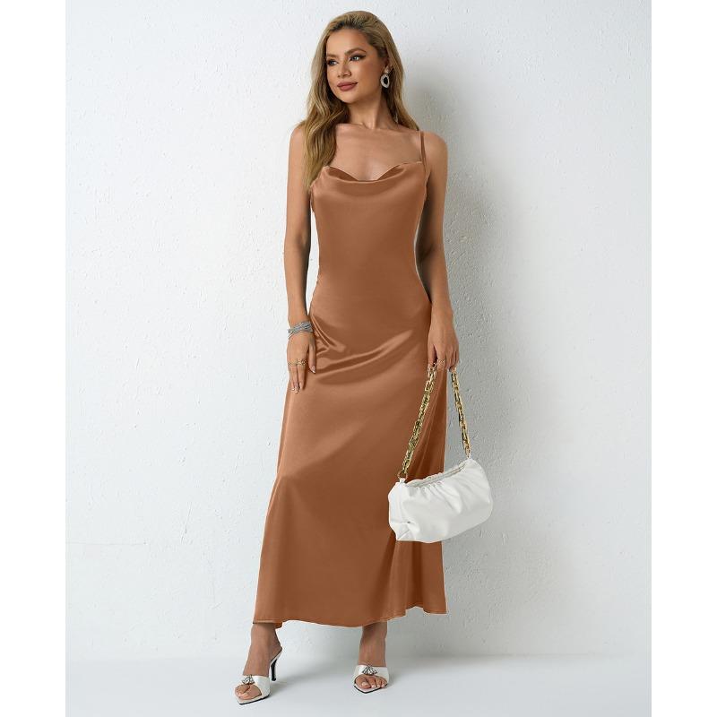 Dámské šaty s plisovaným designem ze simulovaného hedvábí, saténové šaty