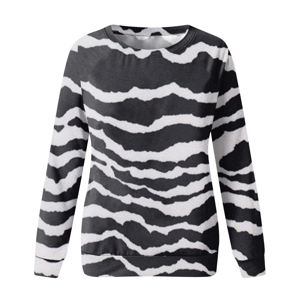 Women's Casual Fashion Print Long Sleeve O-Neck Pullover Top