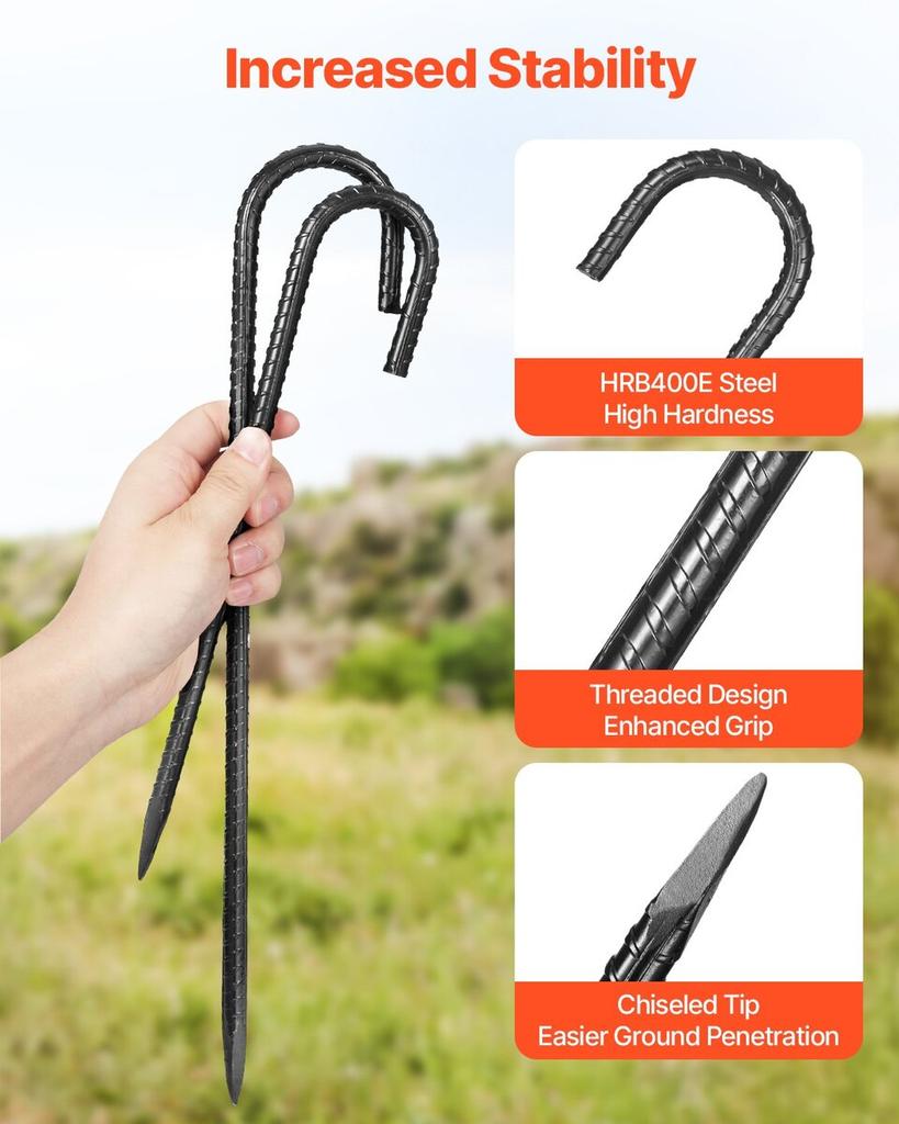 16-Inch 24 Pack Rebar Stakes Heavy Duty J Hook Galvanized Ground Anchors
