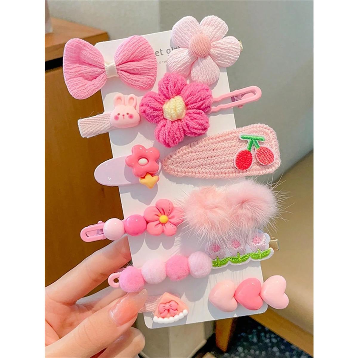 

12-piece set for ladies candy-colored flowers Cute and sweet side clip with colorful hair clips Hair accessories Size fits all