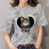 Damen Casual Mode Y2k Tops Sommer 3D Niedlicher Tier Katze Druck Kurzarm T-Shirts Rundhals Lustige Tops Damen T-Shirt Kawaii Kleidung