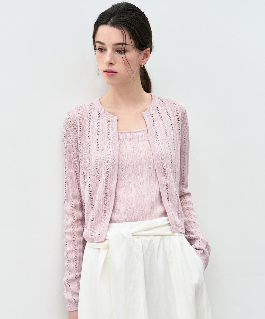 Basika Crochet Linen Hook Cardigan Set_3Color