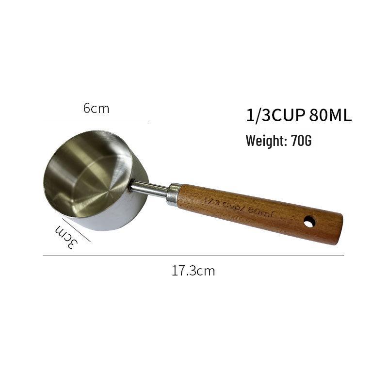 Gold-Plated Stainless Steel Measuring Cups & Spoons Set with Acacia Wood Handles – 8 Pieces