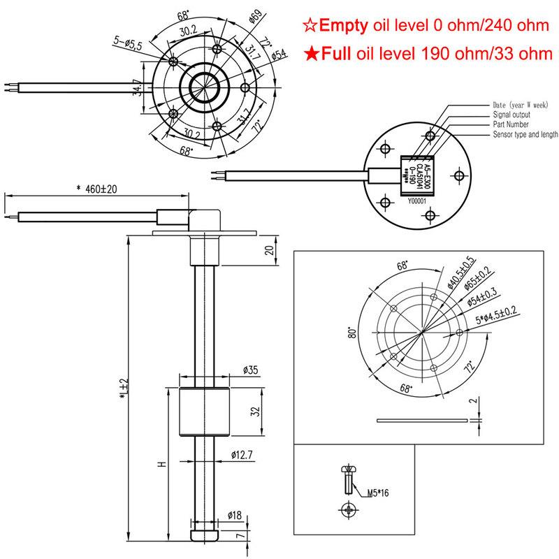 HD Boat Car Fuel Sending Unit with 100 ~ 1500 Mm Fuel Level Sensor With Indicator Tank Meter 0~190 Ohm Fuel Gauge For Motorcycle