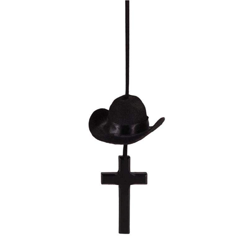 

Cowboy Hat and Crosses Pendant Rearview Mirror Hanging Ornament for Car Truck Decors Vehicle Interior Charm Christian Gift