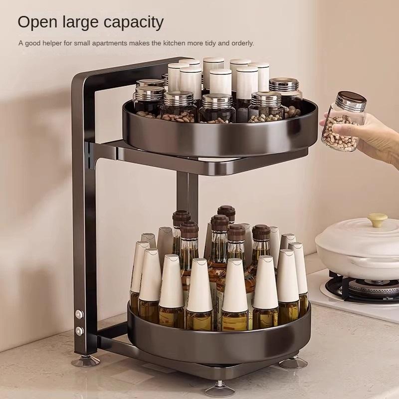 360-Degree Rotating Carbon Steel Kitchen Spice Rack