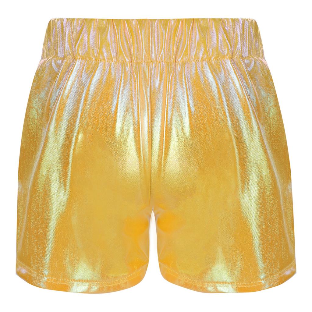 Girls Metallic Sparkly Shorts Elastic Waist Jazz Dance Cheerleading Stage Performance Costume Bottoms