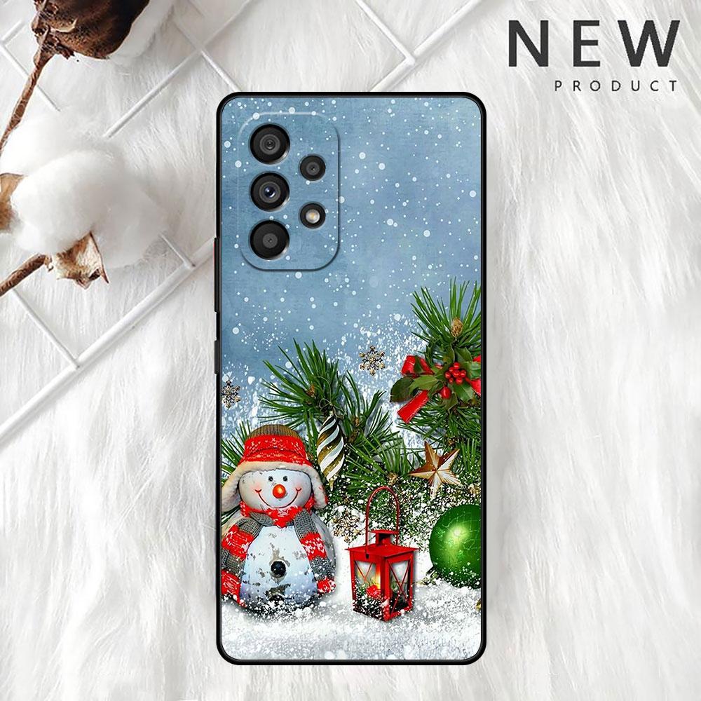 Cartoon Snowman Christmas Case For Samsung Galaxy A52 A12 A51 A53 A33 A71 A32 A31 A21 A01 A11 A22 Black TPU Phone Shell