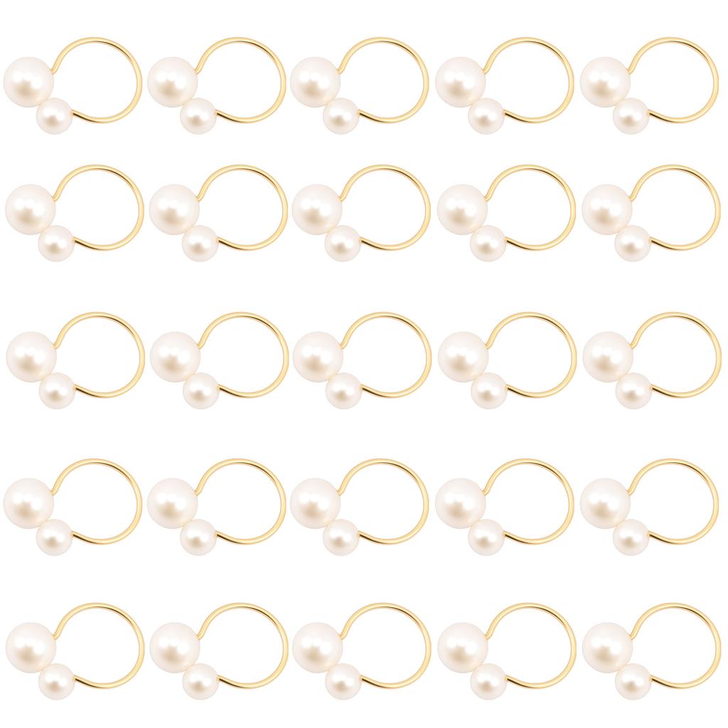 25Pcs Pearl Style Napkin Ring Easy Cleaning Delicate Dinner Serviette Buckle Set for Anniversary Birthday Wedding
