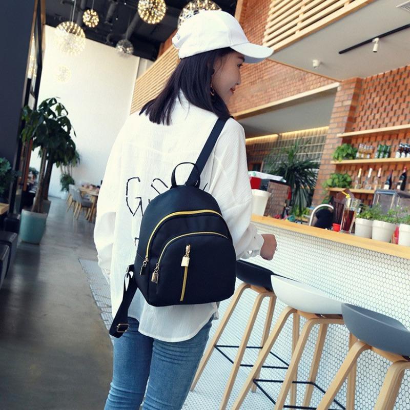 Female Backpack Large Capacity Anti-Theft Backpack Simple Black Bags For Women Girls Travel Rucksack Soft Nylon Shoulder Bag