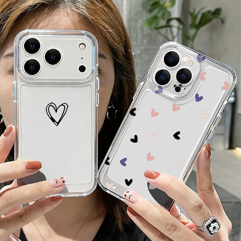 Mini Love Hearts Stars Pattern Case For iPhone 17 Pro Max Coque iPhone 16 15 14 13 12 Pro Max 11 Clear TPU Silicone Soft Cover