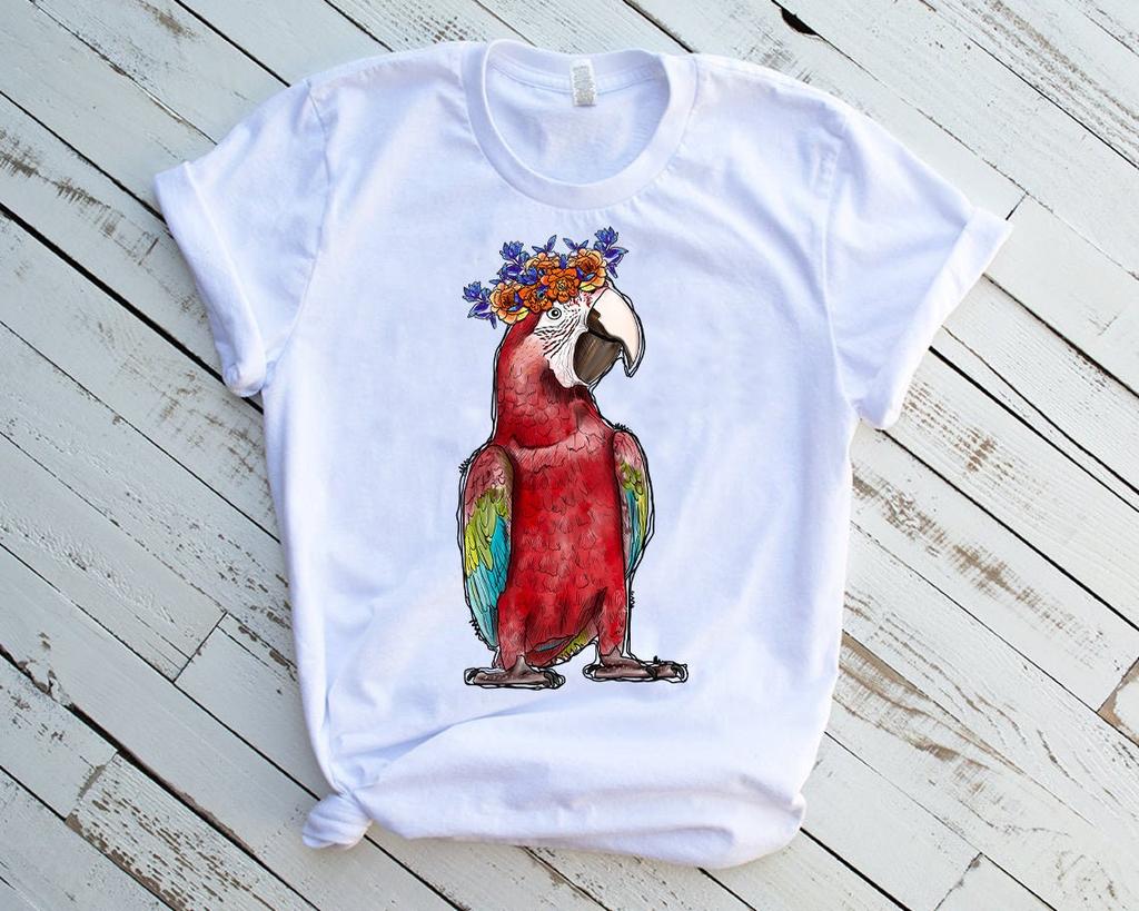 Leopard Parrot Bird Bow Print Women T-Shirt Harajuku Kawaii Clothes Summer Fashion Tshirt Femme Short Sleeve T Shirt Female