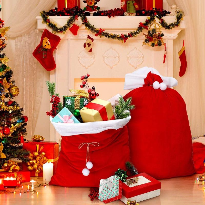 Large Christmas Velvet Drawstring Gift Bags Santa Claus Costume Props Party Supplies Holiday Decor 2026 New Year Celebration