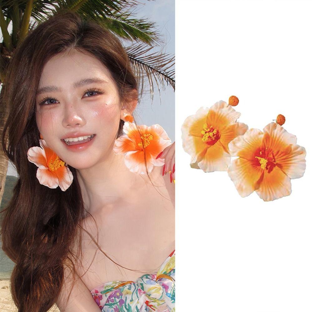 Zinc Zinc Alloy Simulated Flower Drop Earrings Silver Needle Lafite Grass Earrings Flower Earrings Women