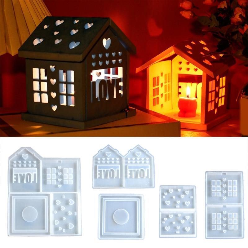 Valentins Day Silicone House Ornament Making Mold for Candle and Night Lights with Heart and House Designs