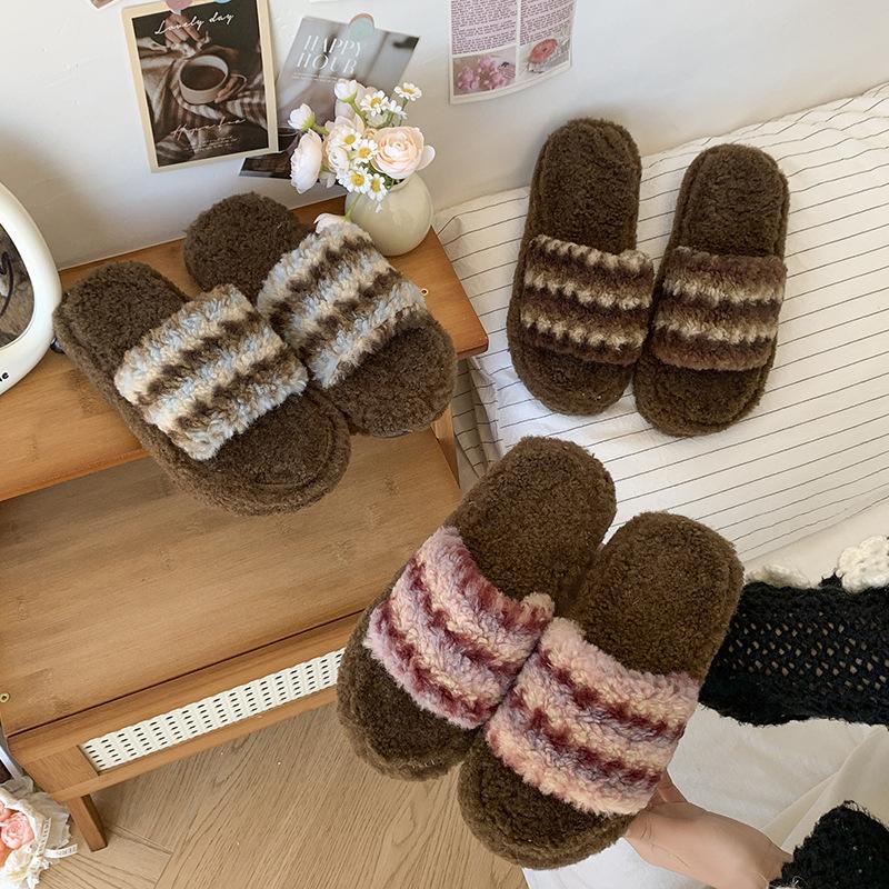Internet celebrity Mao Mao slippers women wear autumn and winter thick bottom home cotton slippers retro fashion versatile leopard print one-word drag