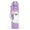1PC Little White Ghost With Heart Print 750ml Color Plastic Sports Water Bottle Leakproof Flip Straw Lid Suitable for Sports Office Home Use