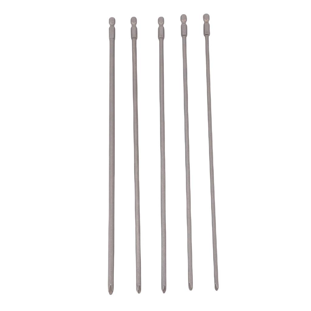 5Pcs PH Screw Driver Bit 1 4in Hex Shank Long PH1 PH2 S2 Alloy Steel Industrial Grade Electric Drill Tool 300mm
