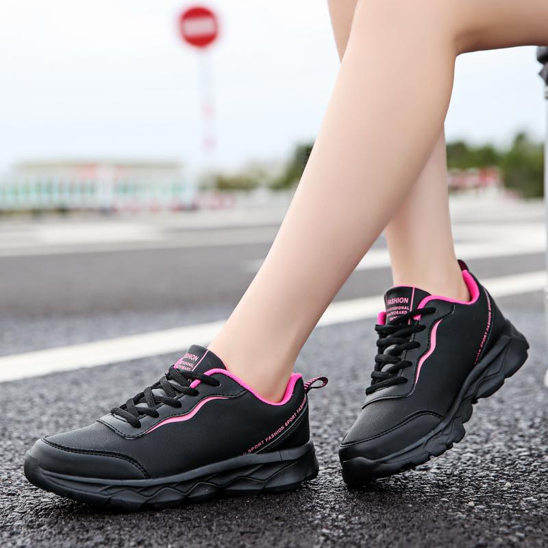 Fashion Women's Running Shoes Autumn Shock Absorption Female Sport Shoes Lightweight Casual Shoes Leather Surface Waterproof Low Help