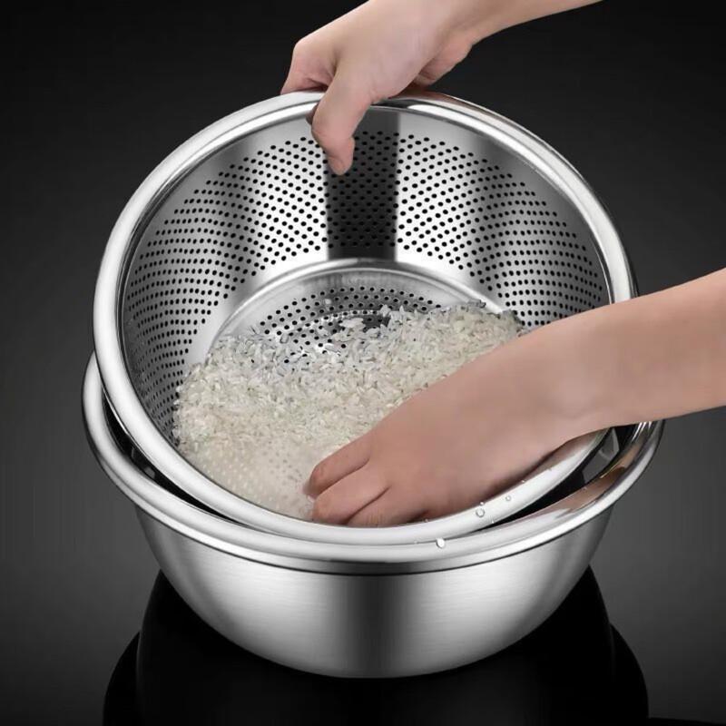 Round Stainless Steel Washing Basin and Colander Set