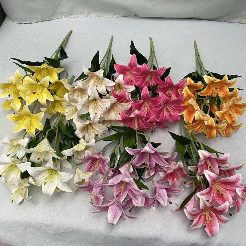 9 Artificial Flowers Stems Pu Material 3d Simulation Lilies Wedding Decor Home