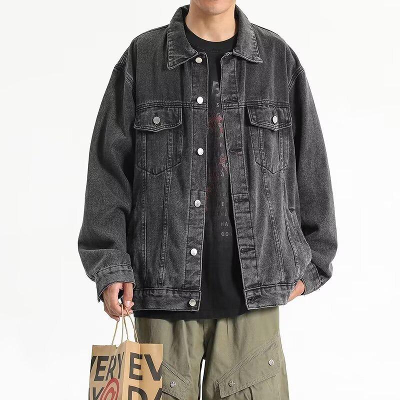 Trendy denimjakke i Hong Kong-stil for menn – løs passform, retro arbeidsklær for vår og høst