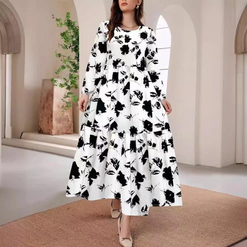 

Женская мода повседневная принтованная юбка с круглым вырезом и длинным рукавом женская длинная юбка элегантное прямое платье XL