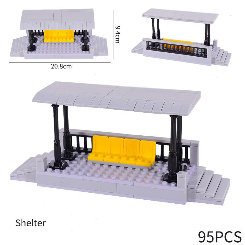 Stadtbahnhof Bahnsteig Ampel Höhle Überführung Gleise Gerade Gebogene Schienen Baustein Steine Techniker Kreatives Spielzeug