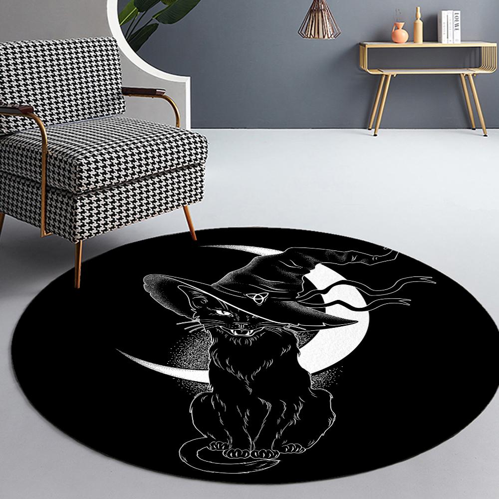 Satanic Cat Impaled Throne Round Rug Bedroom Area Atheist Household Bath Chair Mat Black Carpet Living Room Home Decoration